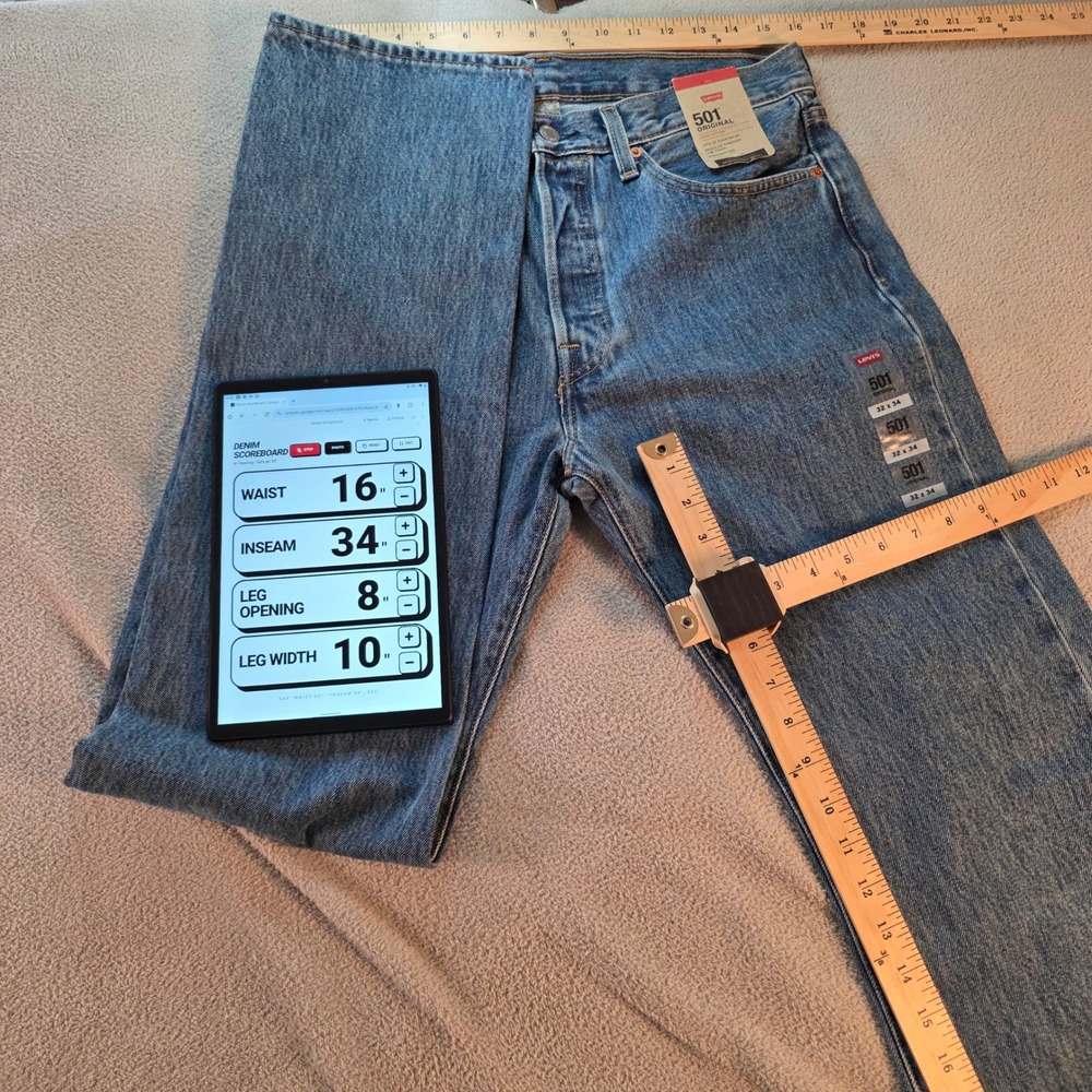 Levis 501 Original Mens Straight Leg Blue Denim Jeans 32x34 00501-0193 NWT - Picture 4 of 7